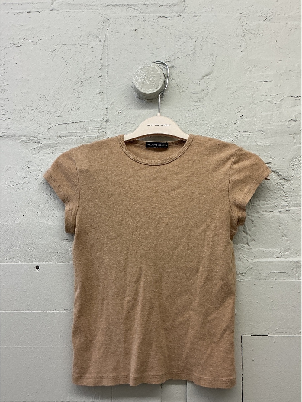 Brandy Melville Tan Crew Neck Cotton T-Shirt